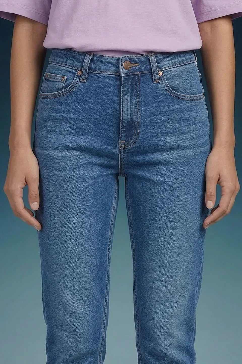 Blue Mid Rise Straight Women Jeans