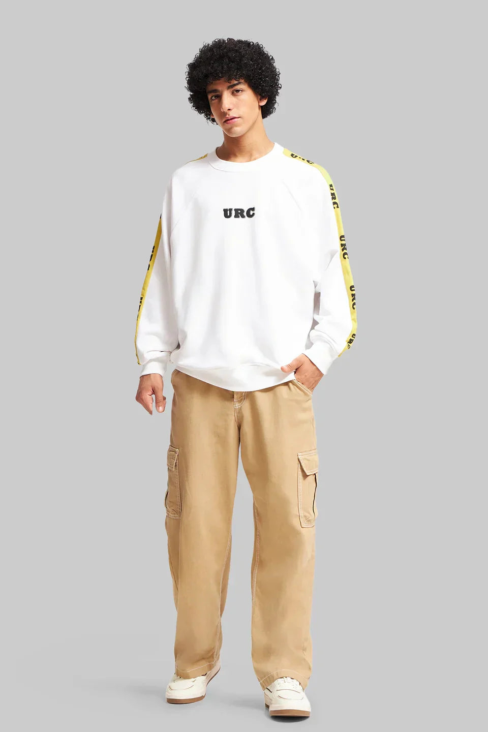 Printed Sleeves White Raglan Sweatshirt