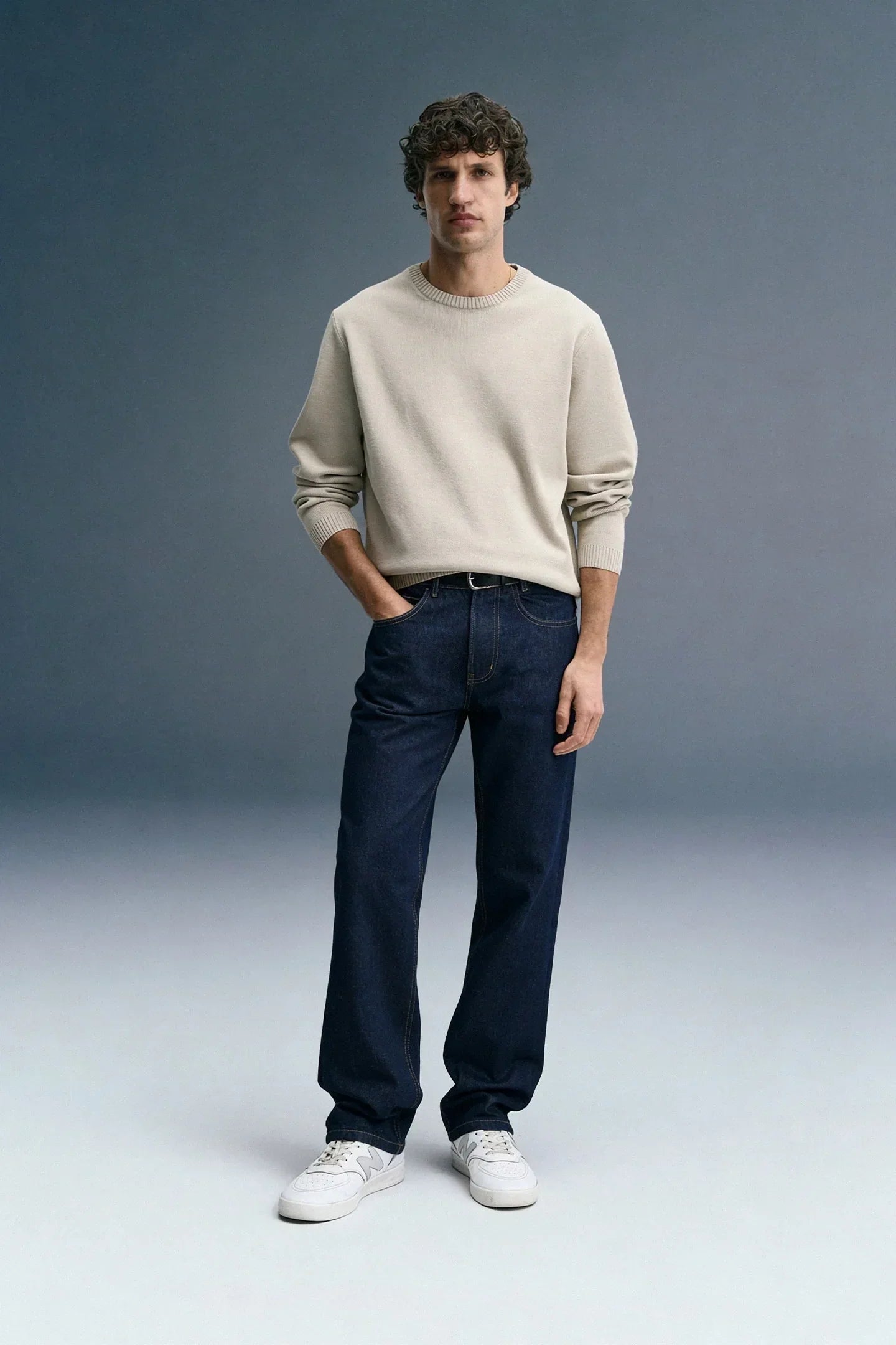 Dark Blue Washed Men's Straight Jeans
