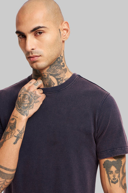 Solid Navy Blue Acid Washed Tee