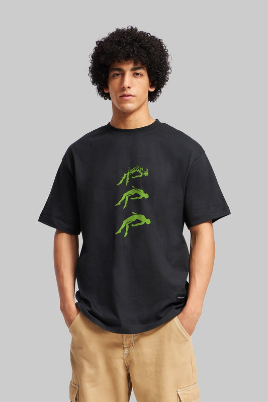 Freefall Black Oversized Fit T-Shirt Men