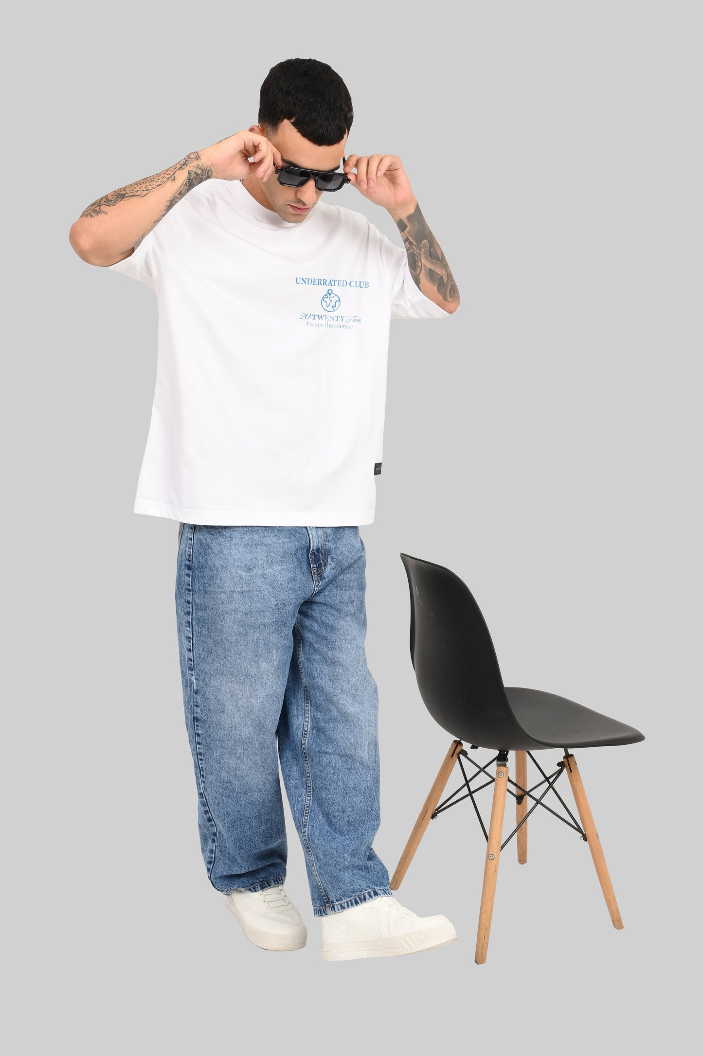 2025 Escape The Routine White Baggy Fit T-Shirt Men