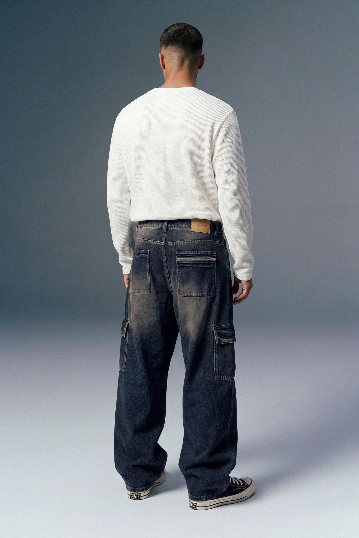 Rusty Blue 8-Pocket Baggy Cargo Jeans for Men