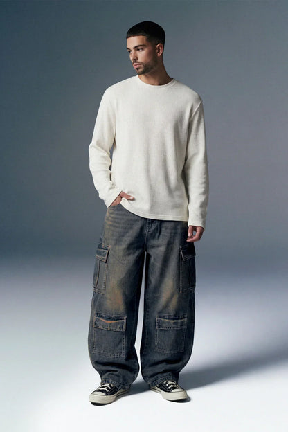 Rusty Blue 8-Pocket Baggy Cargo Jeans for Men