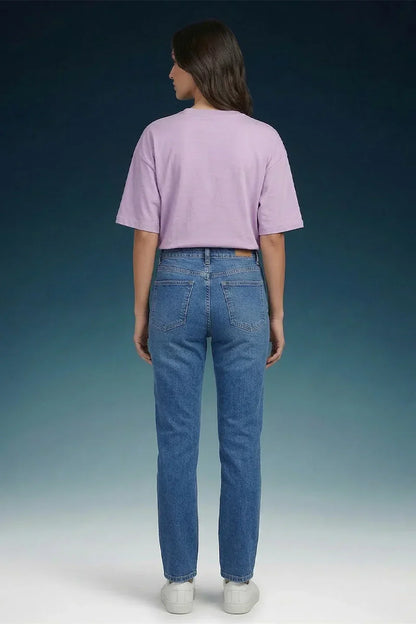 Blue Mid Rise Straight Women Jeans