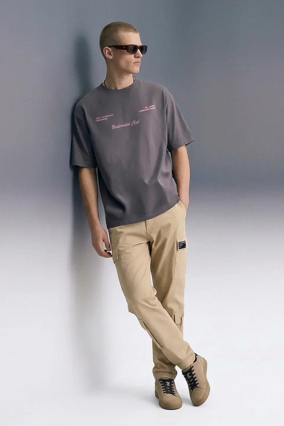 Aesthetic Logic Grey Oversized T-shirt Men