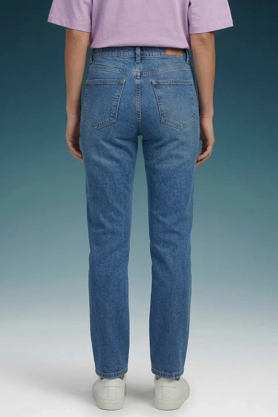 Blue Mid Rise Straight Women Jeans