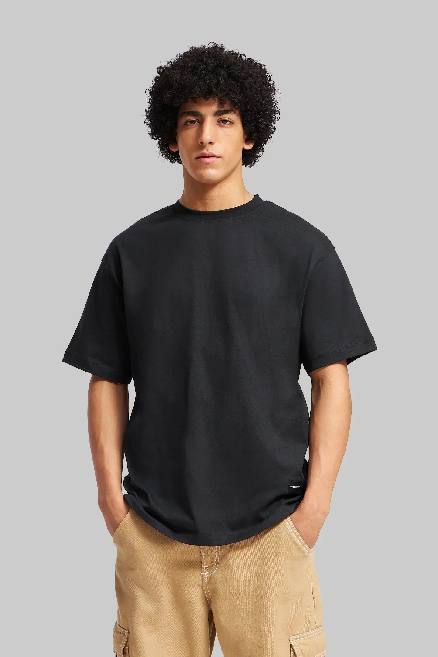 Pack of 5 Oversized Fit T-shirts - Black/Blue/Navy/Beige/Grey