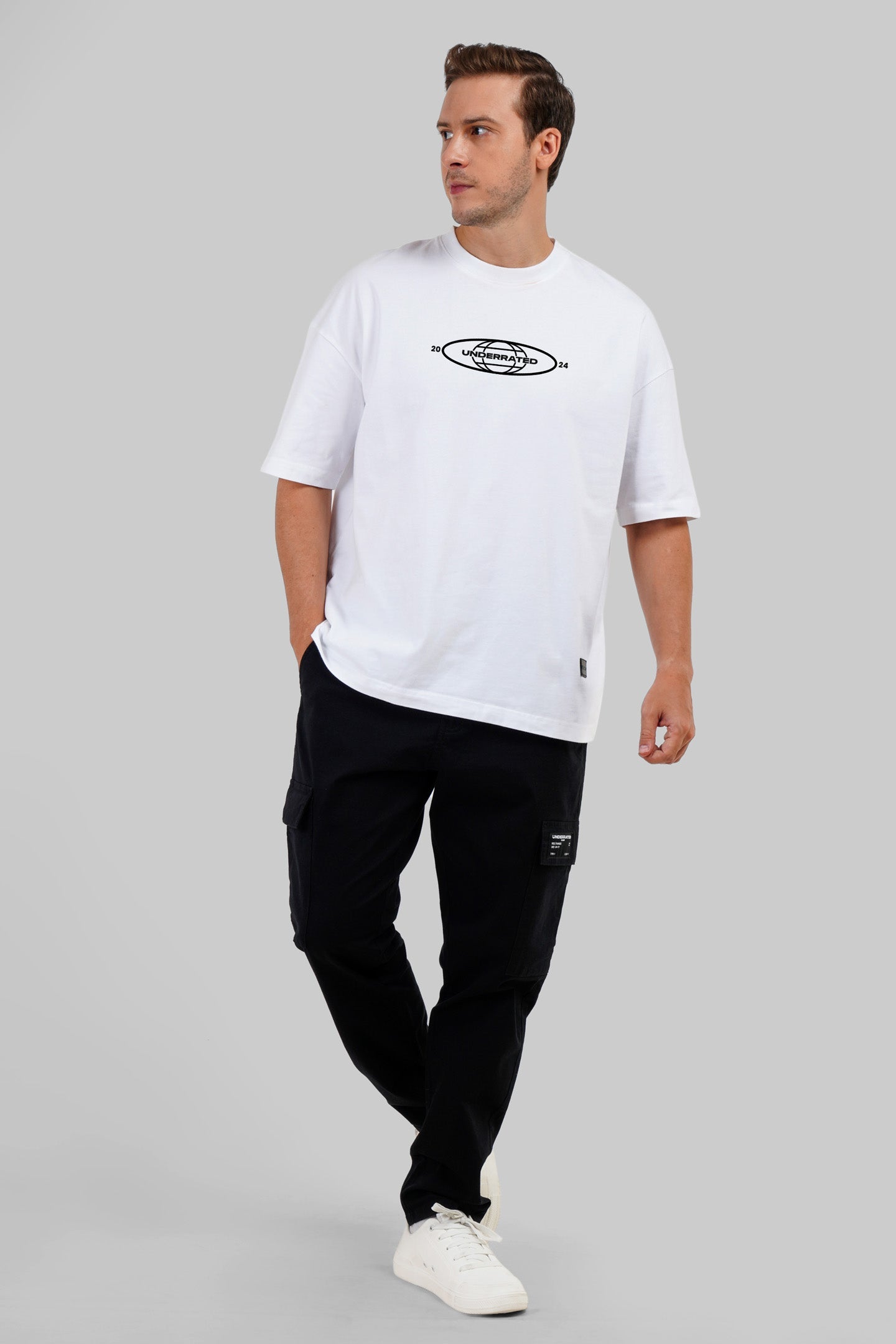 Underrated World White Baggy Fit T-Shirt Men