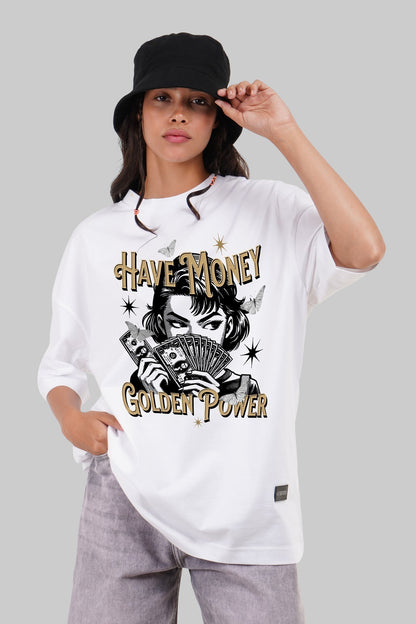 Money Golden Power White Baggy Fit T-Shirt Women