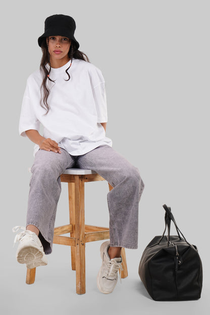 Solid White Half Sleeves T-Shirt For Women Baggy Fit