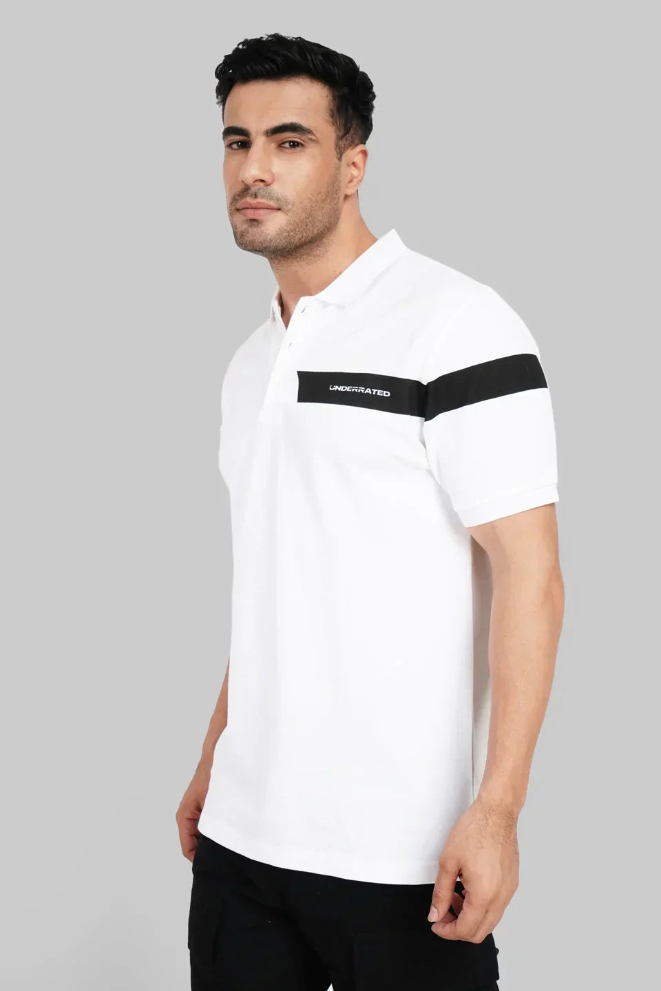 Pack of 2 Men's Polo T-shirt combo -White/ Colourblocked Navy