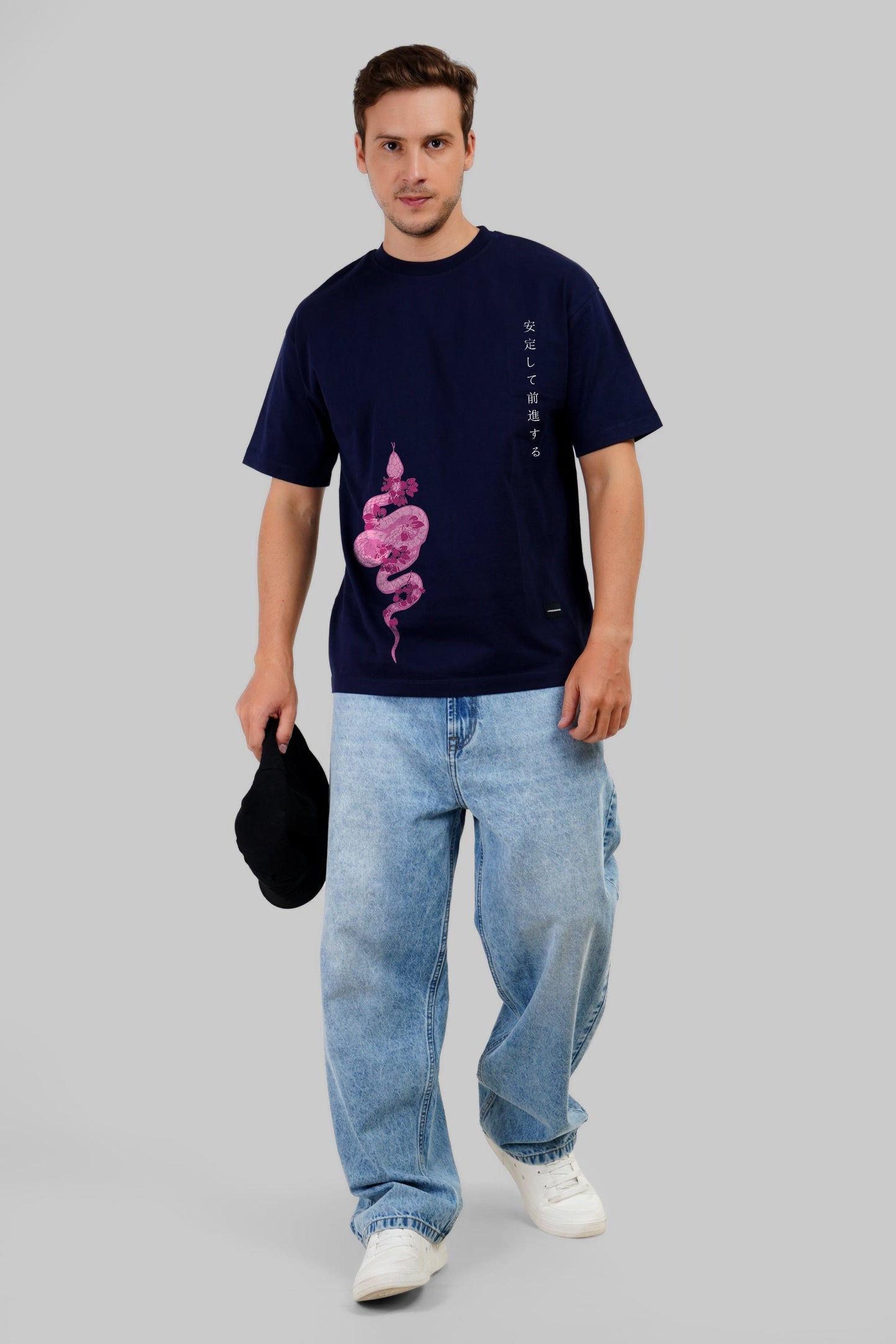 Pink Serpent Navy Blue Oversized Fit T-Shirt Men