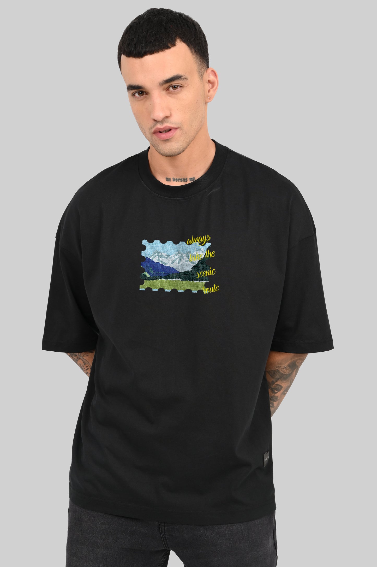 Scenic Route Postcard Black Baggy Fit T-Shirt Men