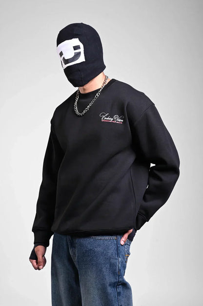 Black Oversized Embroidered Sweatshirt