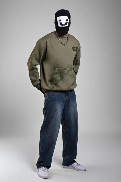 Olive Oversized Front Pocket Sweatshirt