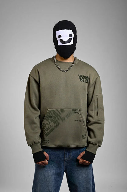 Olive Oversized Front Pocket Sweatshirt