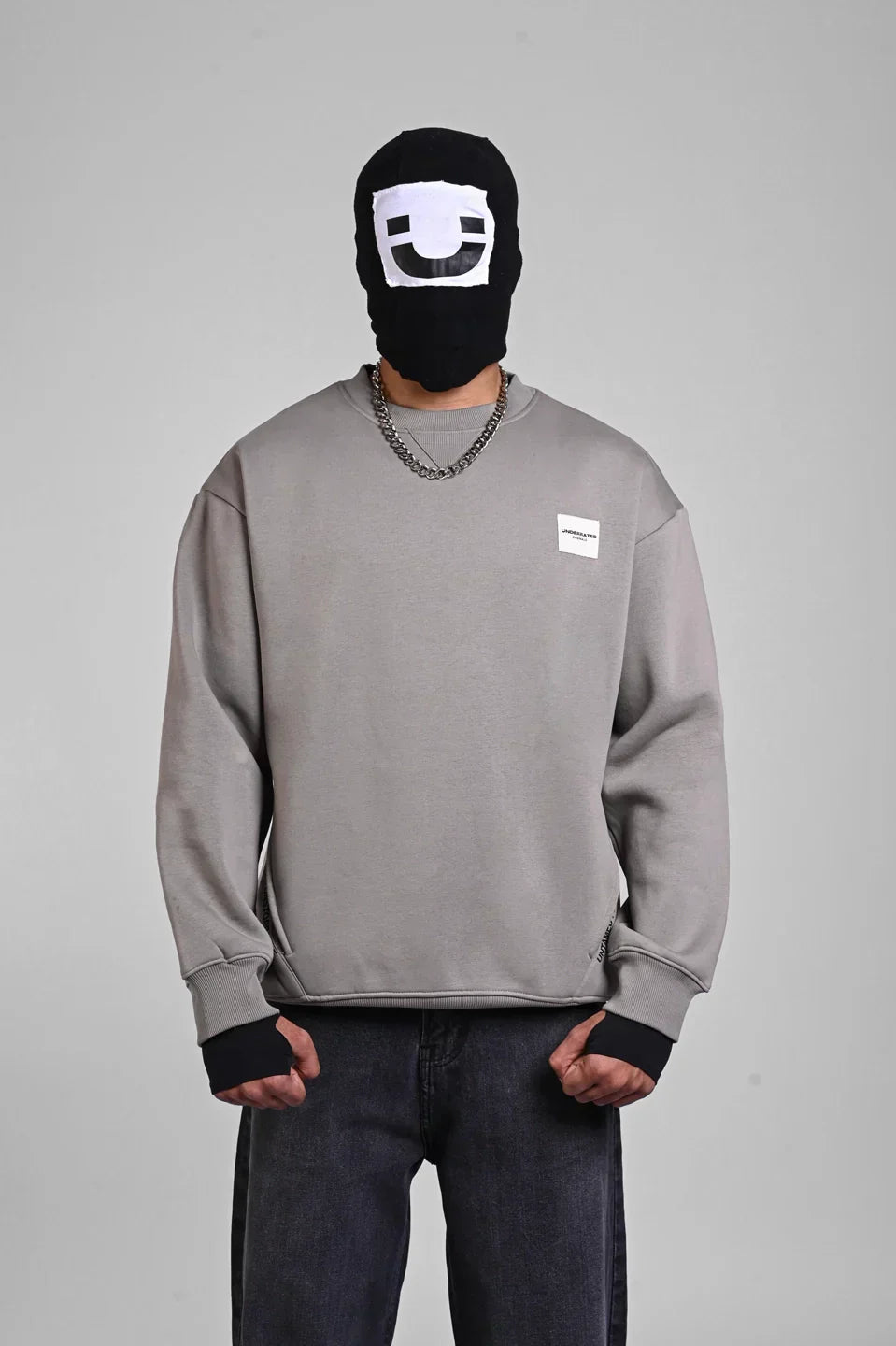 Grey Oversized Cross Pocket Sweatshirt