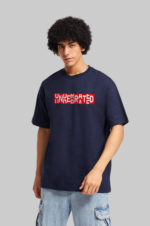 Boxed Underrated Navy Blue Oversized Fit T-Shirt Men