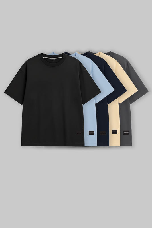 Pack of 5 Oversized Fit T-shirts - Black/Blue/Navy/Beige/Grey
