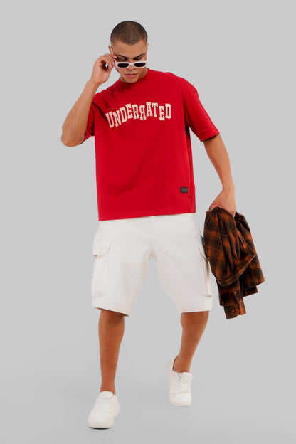 Underrated Typo 32 Red Baggy Fit T-Shirt Men