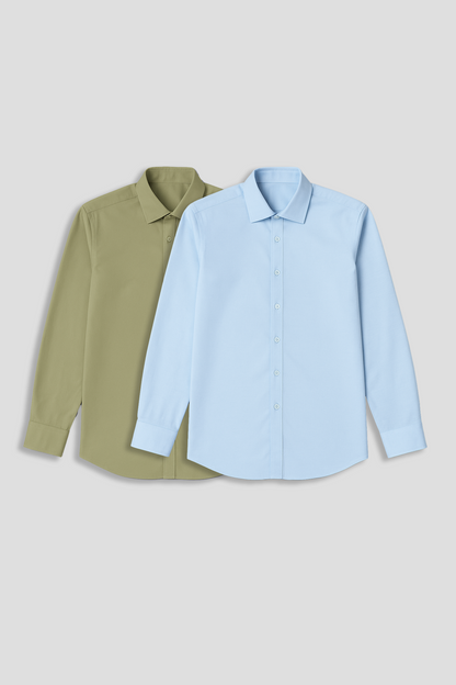 Pack of 2 Slim Fit Men's Shirt Combo - Blue/Green