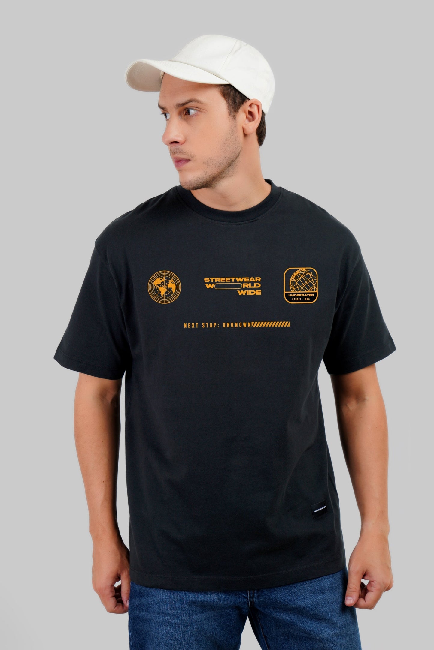 Next Stop Unknown Black Oversized Fit T-Shirt Men